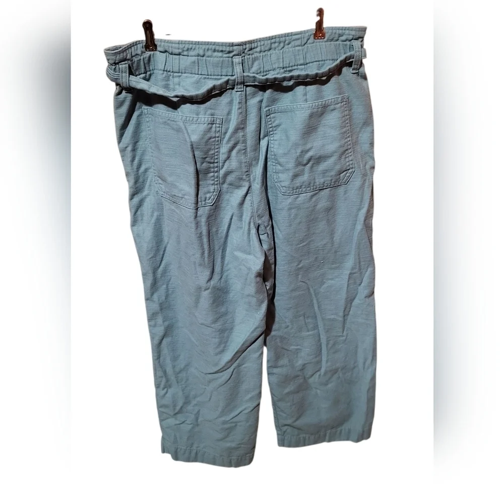 J.Crew Blue Green Cropped Pants With Tie Belt 100% Cotton - Size 12